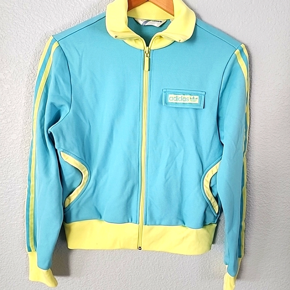 Adidas Tracktop Jacket Womens Pastel Blue / Yellow Activewear  Medium Sport
